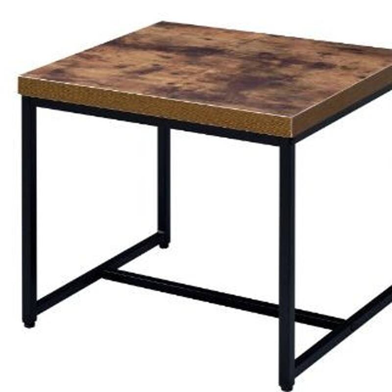 HomeRoots 19" Black And Brown Oak Manufactured Wood And Metal End Table - 22' X '19' X '19