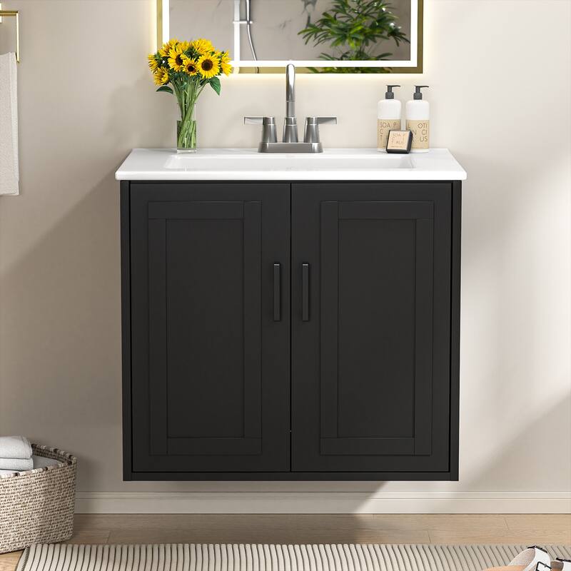 Anmytek 24'' Floating Bathroom Vanity Sink Combo Wall Mounted Cabinet with Soft Close Door