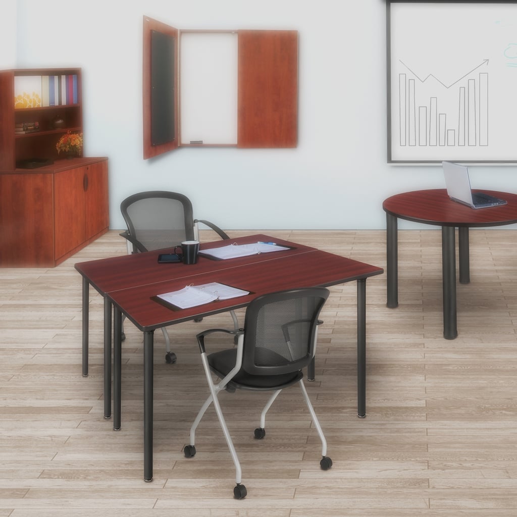 48 x 24 in. Folding Training Seminar Table- Mahogany Top, Black Legs
