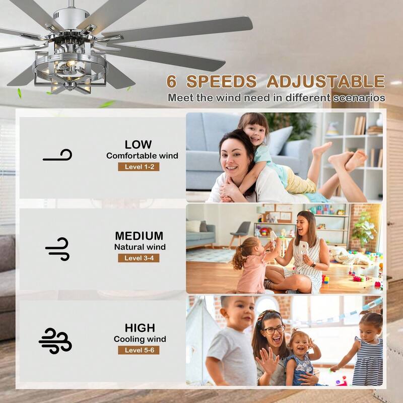 Cusp Barn 65in. Industrial Large Caged Ceiling Fan with Light, Quiet DC Motor 6-speed Reversible 8-Blade Ceiling Fan for Bedroom