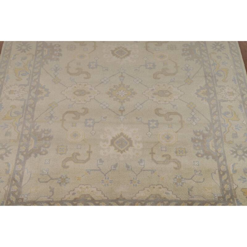 Earth Tone Oushak Indian Rug Hand-Knotted Transitional Wool Carpet - 8'0"x 9'5"