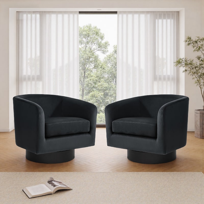 UIXE Set of 2 Swivel Barrel Accent Chair Velvet Armchair For Living Room - standard - Black