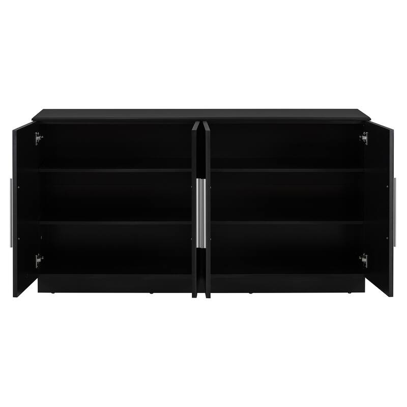 Sideboard with 4 Doors Large Storage Space Buffet Cabinet with Adjustable Shelves and Silver Handles for Kitchen, Dining Room