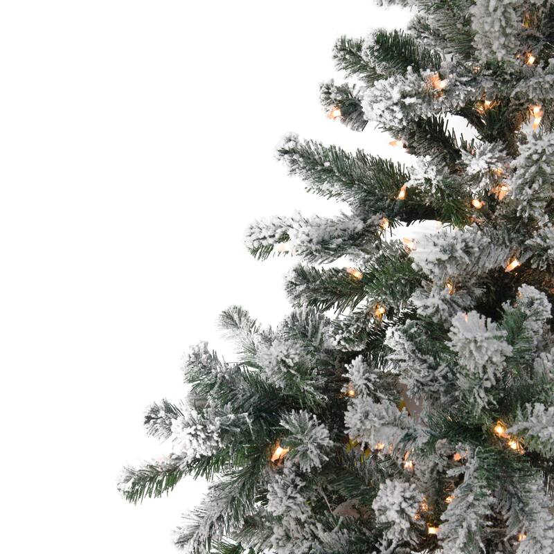 7.5' Full Flocked Emerald Artificial Christmas Tree Warm Clear Lights - 7.5 Foot