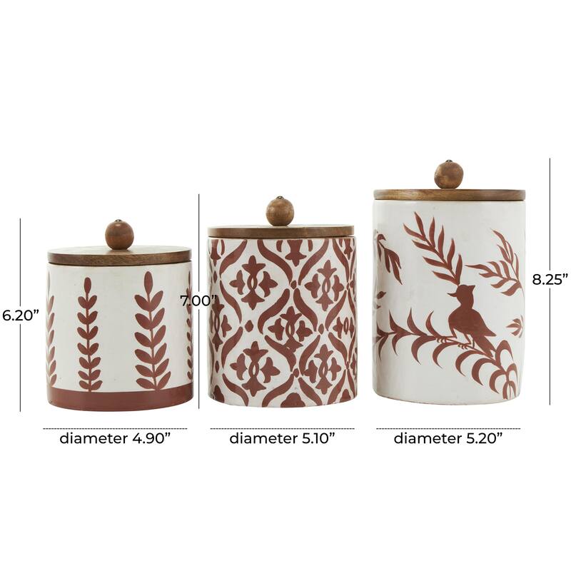 Ceramic Floral Canisters with Wood Lids - Set of 3 Red - Roche River Decor