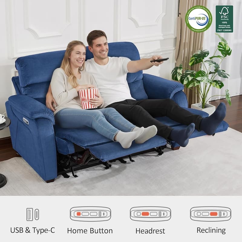 MCombo 61.6'' Wall Hugger Power Loveseat Recliner Sofa with Adjustable Headrest and USB A & C Charge Ports