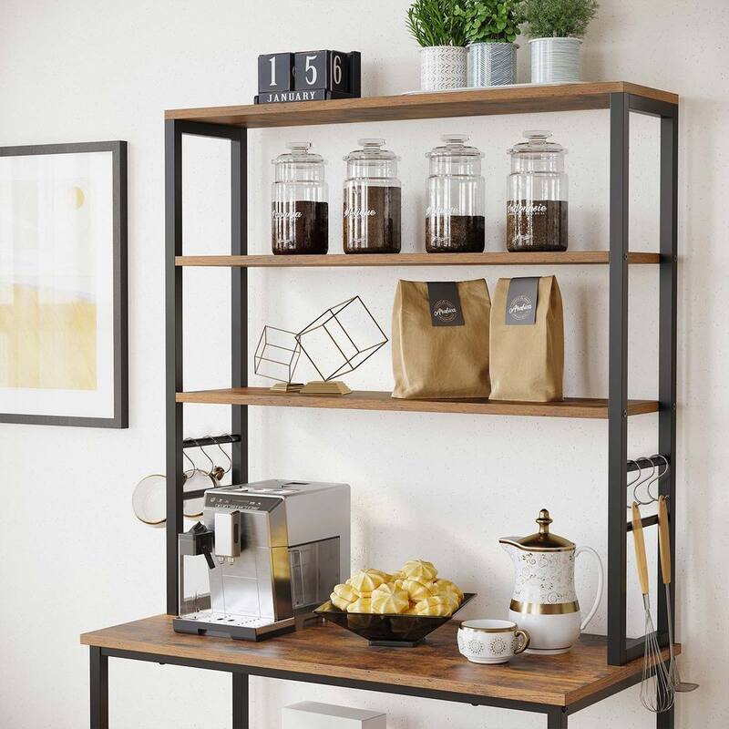 Baker's Rack, Microwave Oven Stand, 6-Tier Kitchen Utility Storage Shelf, 6 Hooks and Metal Frame - 31.5" x 15.7" x 65.7"