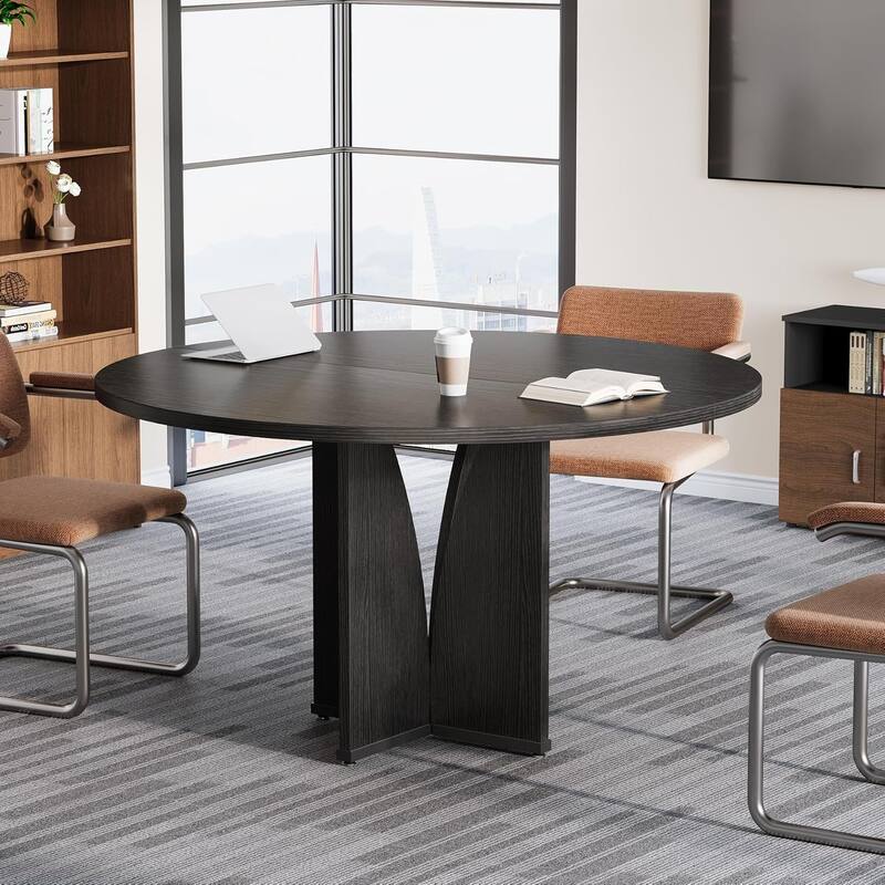 39" Round Conference Table for 4 Modern Wooden Meeting Table with Sturdy Base for Office/Training/Negotiation/Conference Room