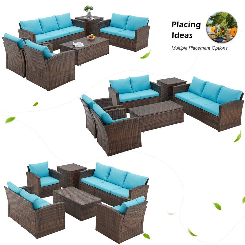 AECOJOY 7-Pieces Patio Sectional Sofa Outdoor Wicker Furniture Set