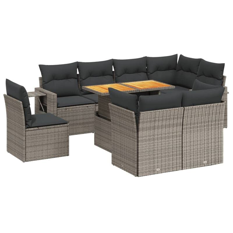 vidaXL Patio Sofa Set with Cushions Conversation Set Outdoor 9 Piece Poly Rattan - 21.7 x 39.4 x 28.7