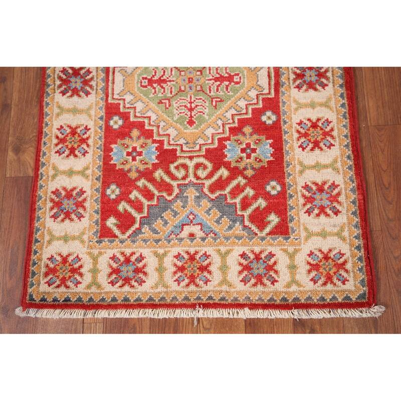 Geometric Kazak Oriental Accent Rug Hand-Knotted Wool Carpet - 2'1" x 2'11"