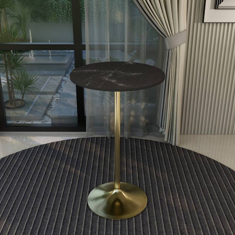 LeisureMod Verve 27" Round Dining Table with MDF Wood TableTop and Brushed Gold Base for Kitchen & Dining Room