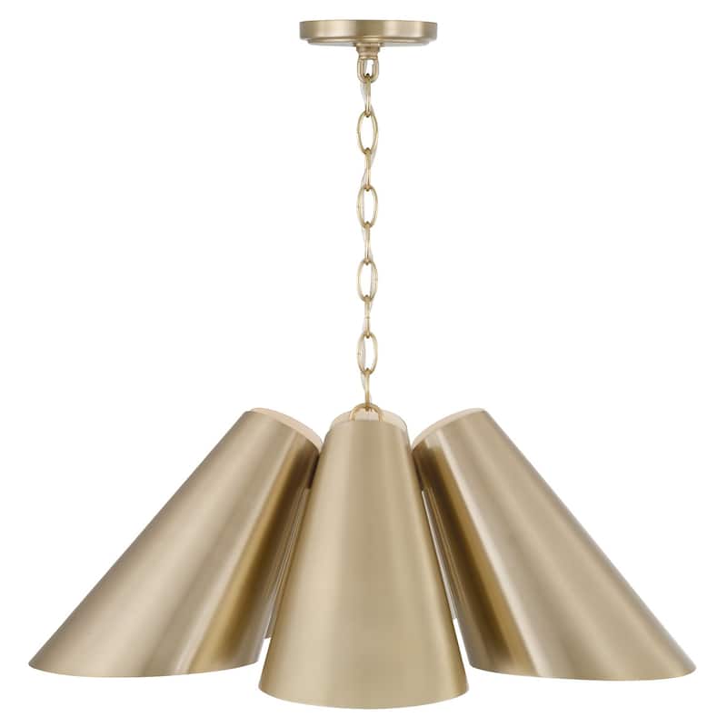 27.75" W x 8.5" H 6-Light Modern Pendant in Matte Brass with Painted White Interior - 25"W x 8.75"H