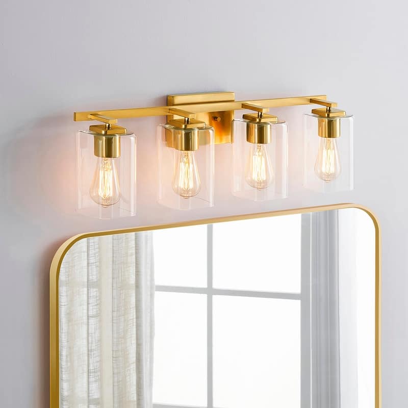 KAWOTI 29.1in 4-light Square Glass Shades Bathroom Vanity Light