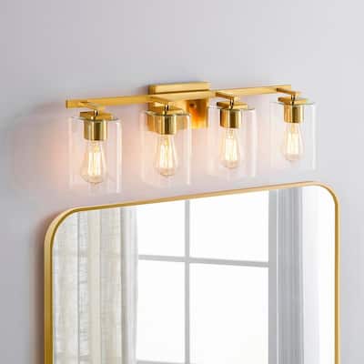KAWOTI 29.1in 4-light Square Glass Shades Bathroom Vanity Light