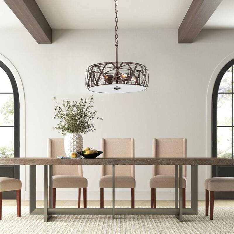 Modern 5-Light Drum Metal Mesh Chandelier - 18.9"x18.9"x14.7"