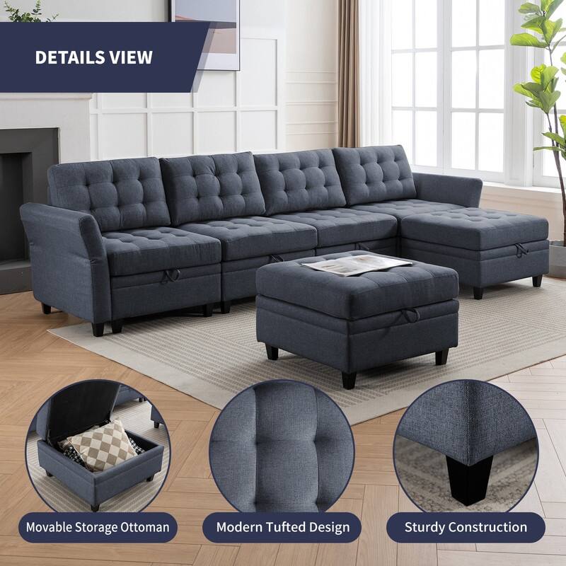 Mixoy Modular Sectional Sofa with Adjustable Armrest,Storage Ottoman,Modern L/U Shaped Living Room Furniture Set