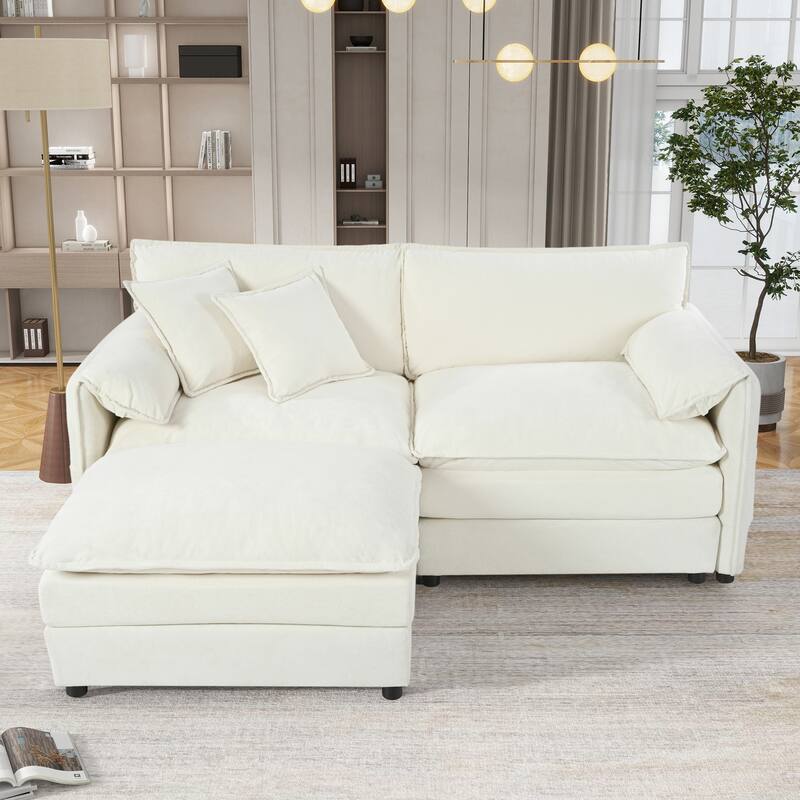 75.59" Chenille Modular Sectional Sofa with Ottoman & Deep Seat - Beige