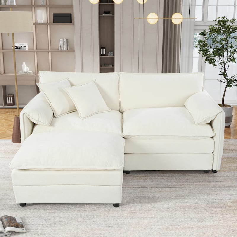Modern Modular 3 Seat Sofa with Extra Deep Dual Layer Cushions and Storage Pockets for Living Room and Guest Room - Beige