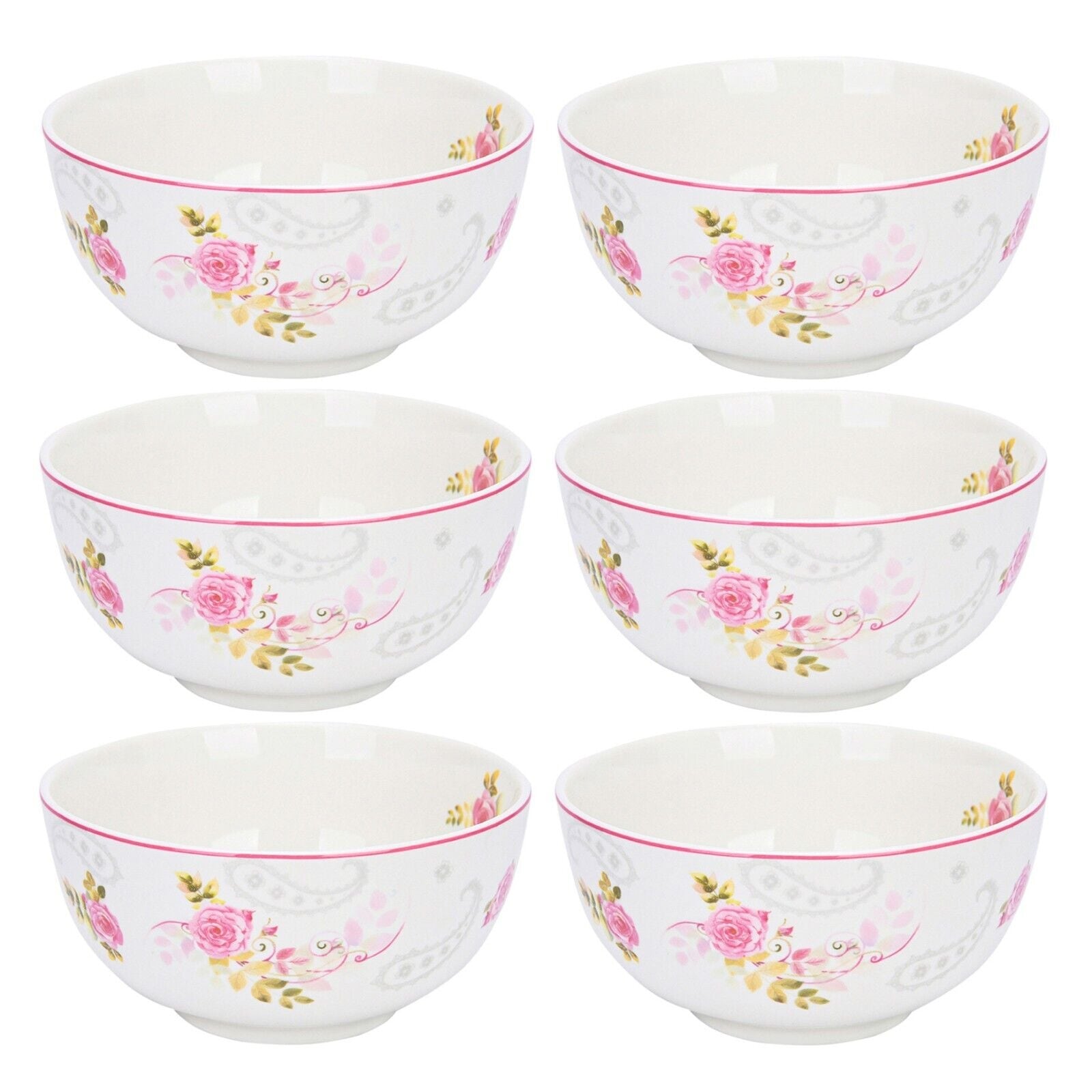 Set of 6 Rose Garden Porcelain Cereal Bowls 21 fl oz