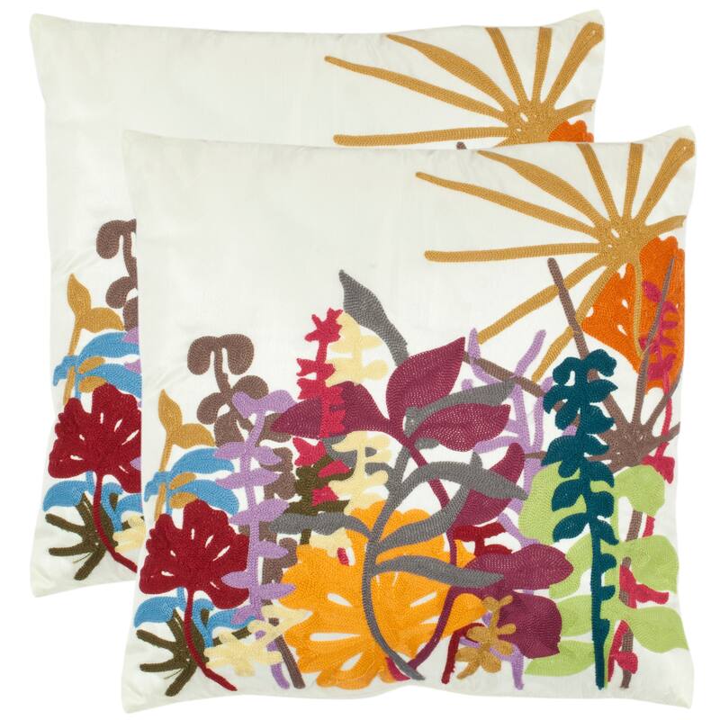 SAFAVIEH Home Jenny 18-inch Square Tropical Cream Decorative Throw Pillow (Set of 2)