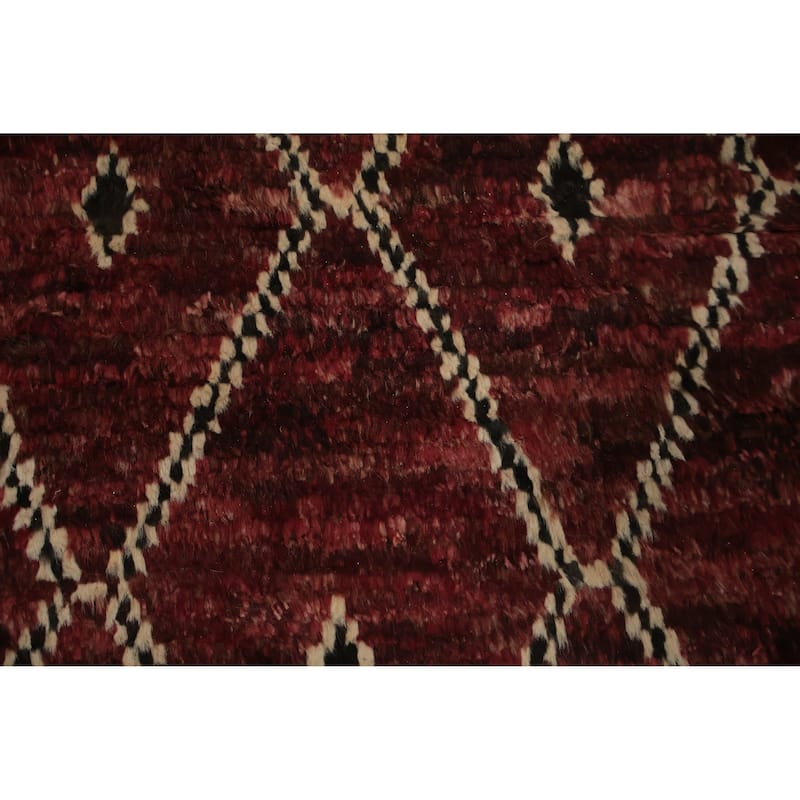 Hand Knotted Oriental 100% Wool Carpet Modern All-Over Red Moroccan Area Rug - 10' 0'' X 6' 6''