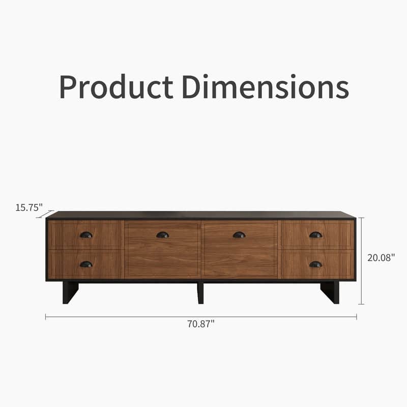 71" Modern Two-Tone Black & Brown TV Stand Media Console for Living Room
