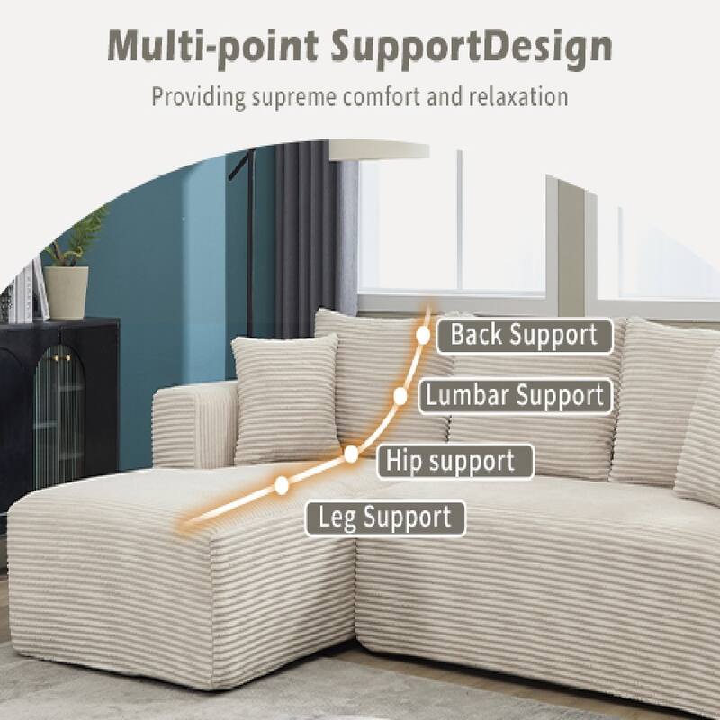 L-Shape 3-Seat Modular Sofa Memory Foam Sectional Couches with Oversized Chaise