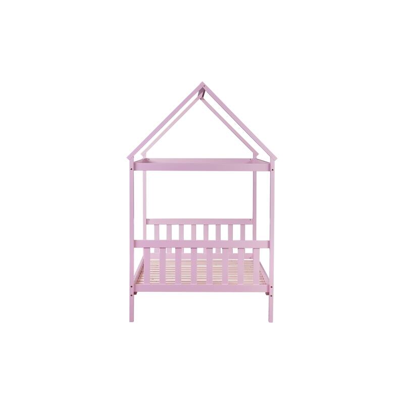 Twin House Bed with Headboard and Footboard, Twin Rubber Wood Bed with House Frame