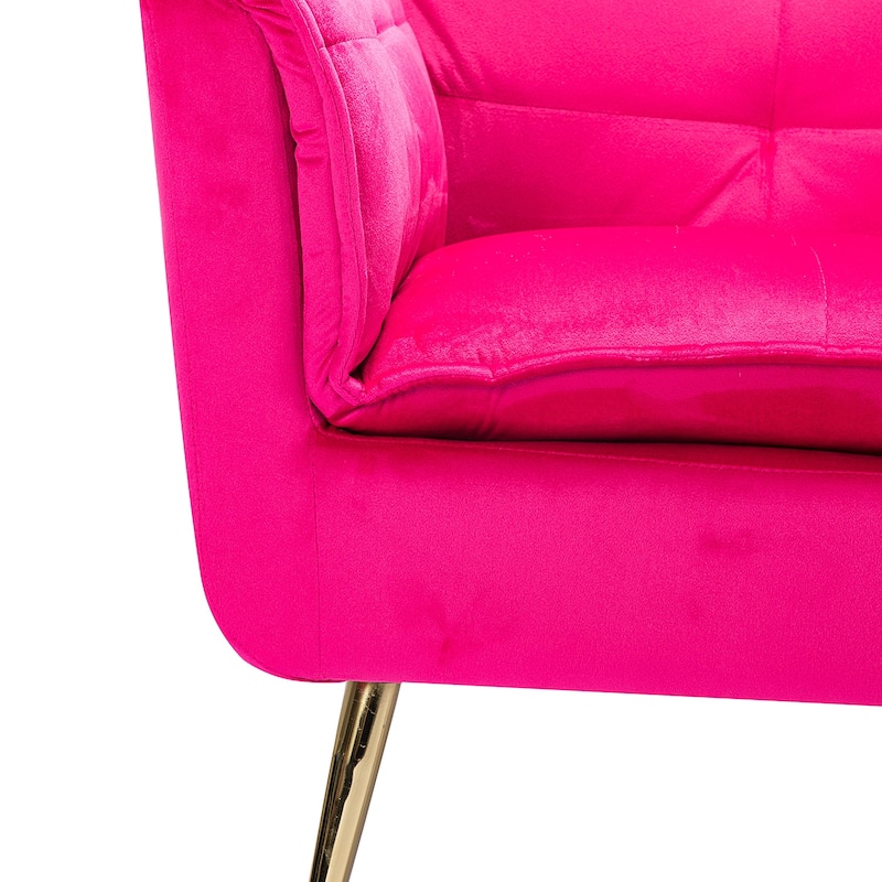 1ida Modern Velvet Tufted Padded Cushion Armchair with Golden Metal Legs by HULALA HOME