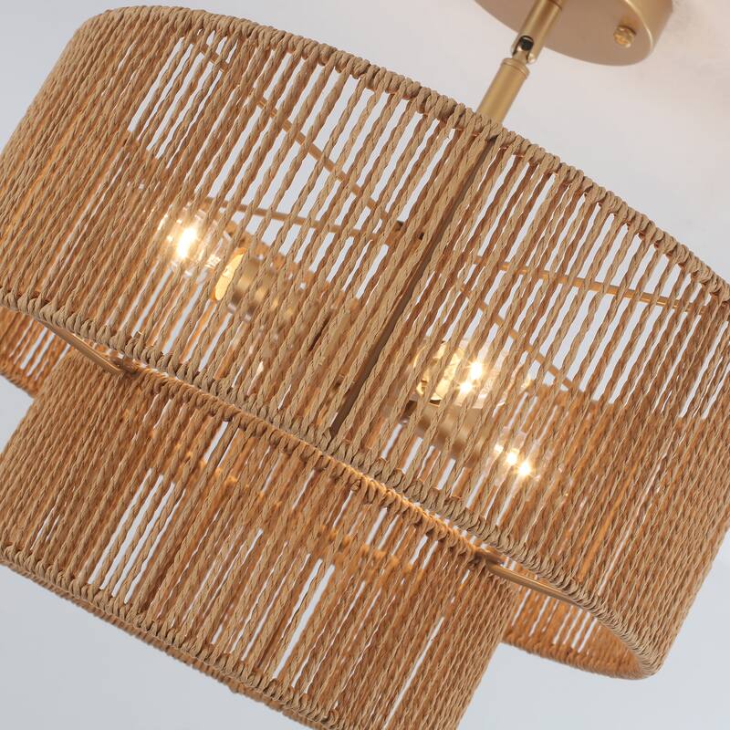 Starsky 4-Light 2-Tier Rattan Semi Flush Mount Ceiling Light