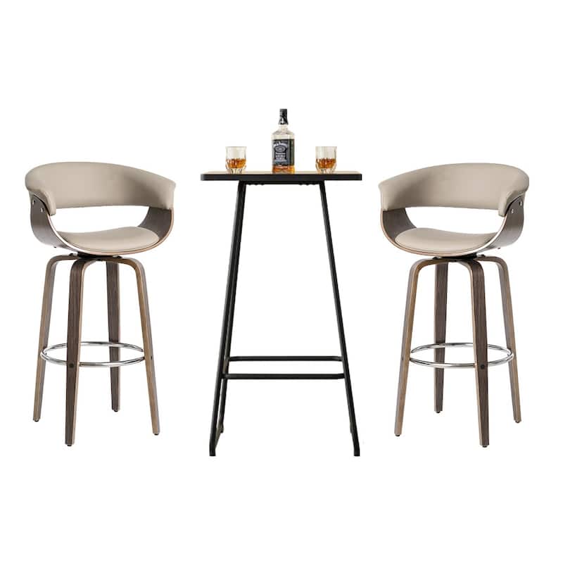 Glitzhome Small Space Set of 3 Swivel High Bar Stool Kitchen Chairs & Square Wood Top Pub Table