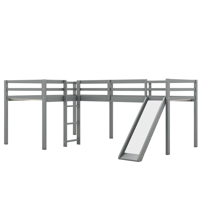L-Shaped Twin Loft Bed with Built-in Slide and Ladder, Corner Design, Ideal for Small Spaces, No Box Spring Required