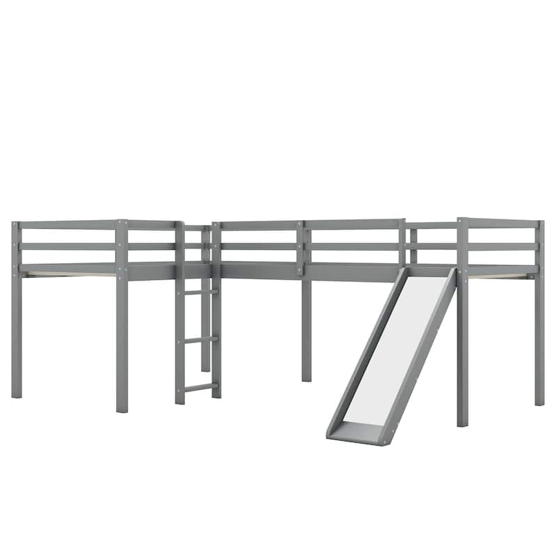 L-Shaped Twin Loft Bed with Slide and Ladder - Space-Saving Corner Design