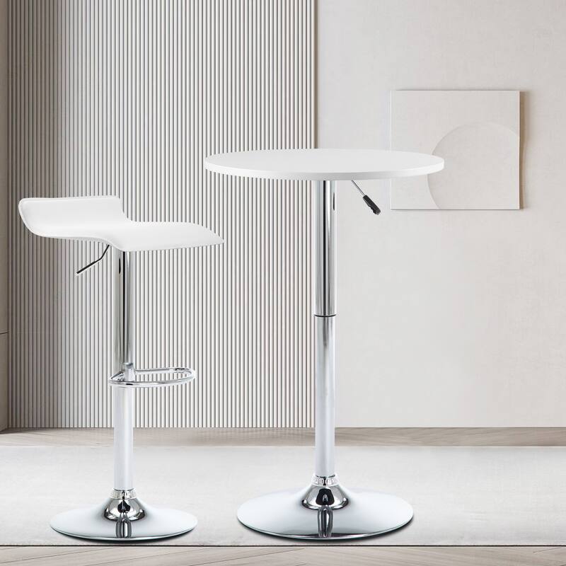 360 Swivel Round Pub Table Height Adjustable Bar Table 25-35 inches - N/A - White and Sliver