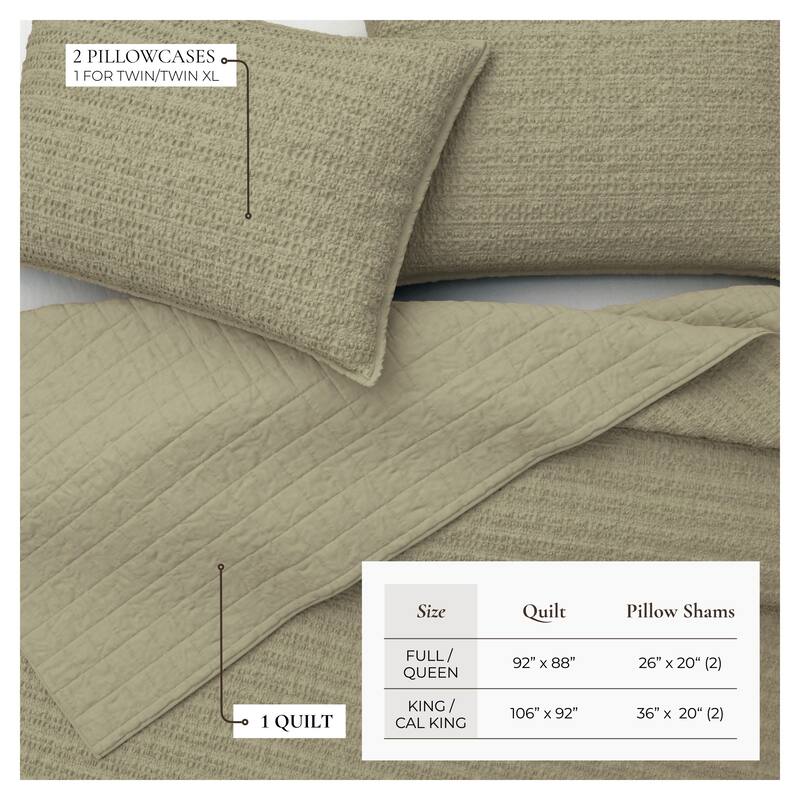 Linery & Co. 100% Cotton Honeycomb Waffle Garment Washed Quilt Set.