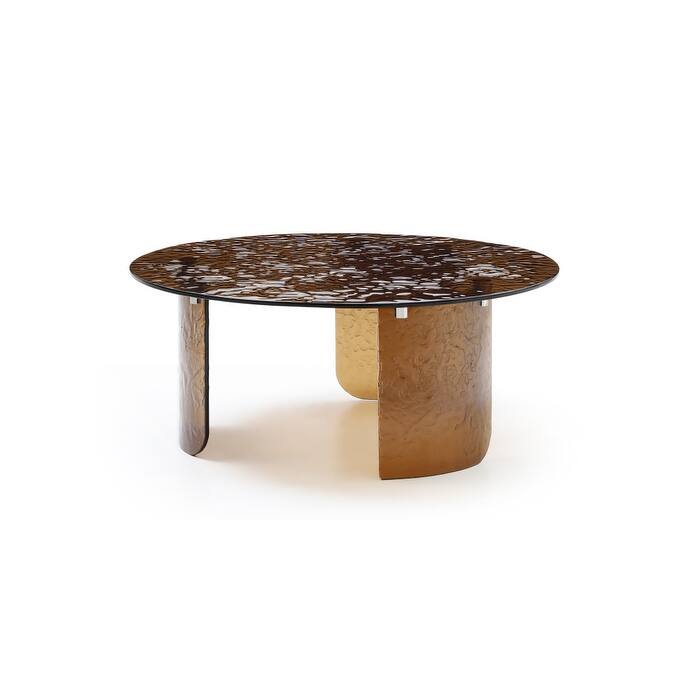HomeRoots 35" Bronze Glass Round Coffee Table - 35.00 in. x 14.00 in. x 35.00 in.