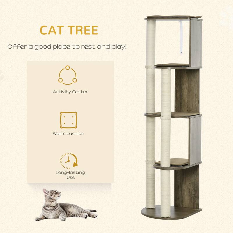 65" Corner Modern Cat Tree Tall for Climbing, Large Multilevel Cat Tower with Scratching Posts - Cream White