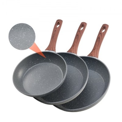 3 Piece Aluminum Frying Pan Set with Nonstick Surface and Stays Cool Handles Suitable for All Stoves