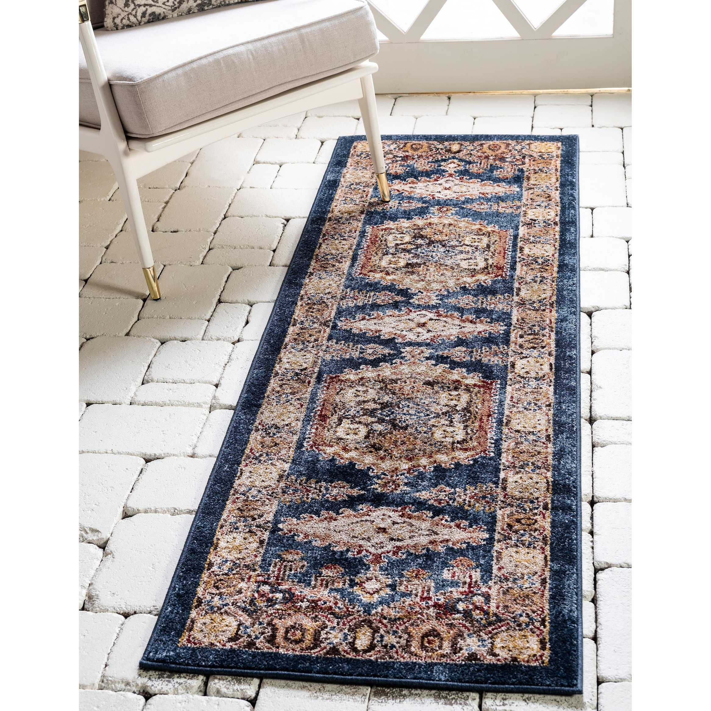 2 ft 7 x 10 ft 0 Unique Loom Utopia Collection Traditional Geometric Vintage Inspired Area Rug with Warm Hues Beige/Brown