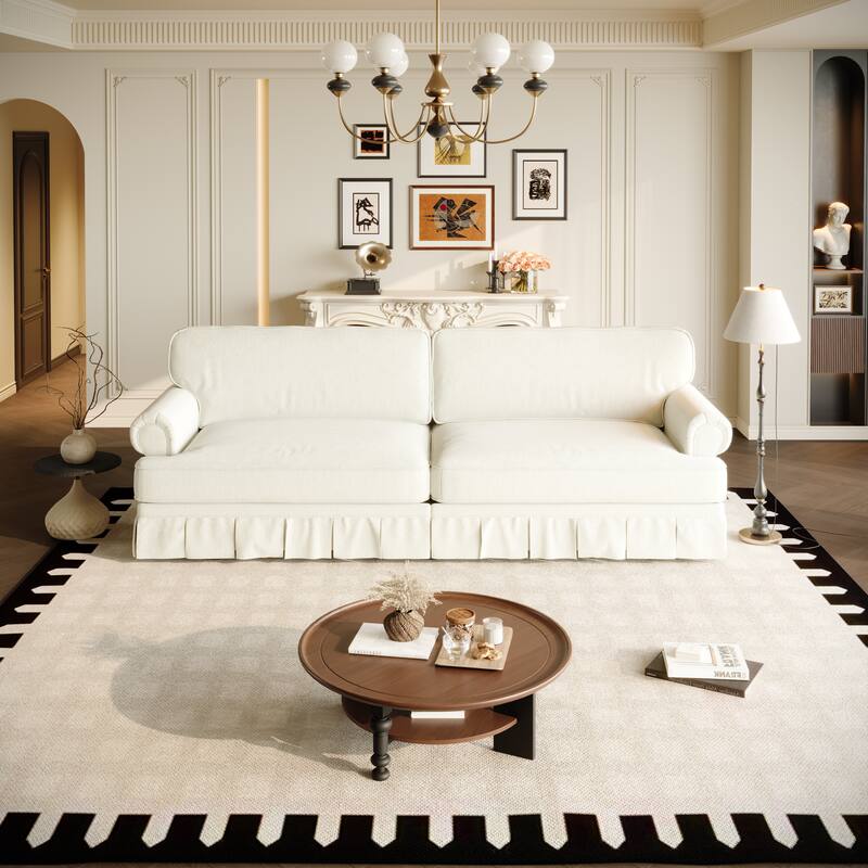 Luxuriously Sofa for Living Room, Chenille Sectional Couch with Pleated Skirt Design, Traditional Rolled Arms Deep Seat Couches