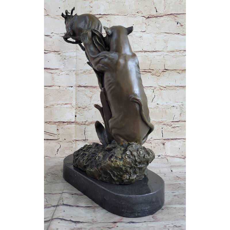 Sign Hot Cast Barye Jaguar Attacking Baby Gazelle Bronze Marble Sculpture Figure
