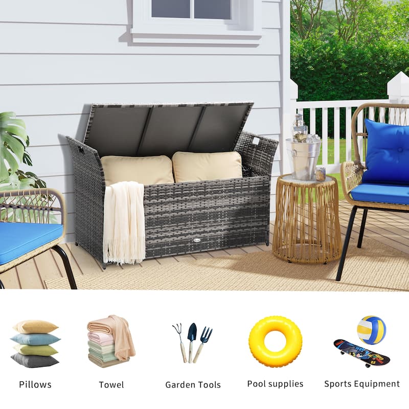 90 Gallon Outdoor Wicker Deck Box - N/A
