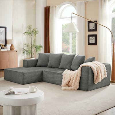 Grey 105.2" Cloud Chenille Upholstered Left L-Shaped Modular Sectional Sofa with 5 Pillows, 2-piece Free Combination