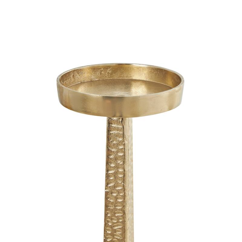 Gold Aluminum Metal Tall Hammered Candle Holder (Set of 2)