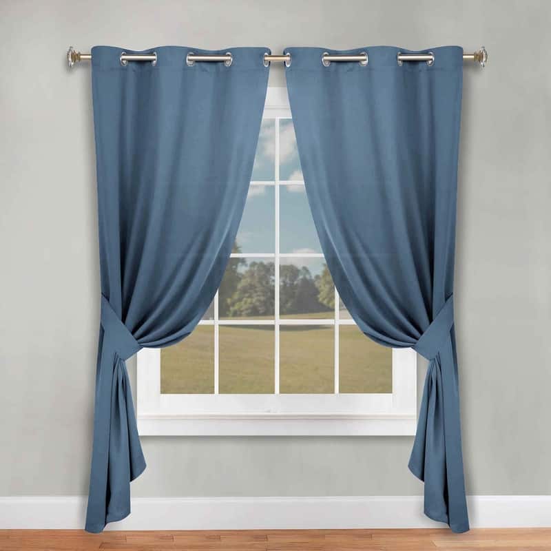 Superior Solid Machine Washable Room Darkening Blackout Curtains with Back Tabs, Set of 2