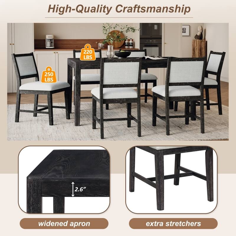 7-Piece Retro Dining Table Set with 1 Rectangular Wood Dining Table and 6 Upholstered Chairs