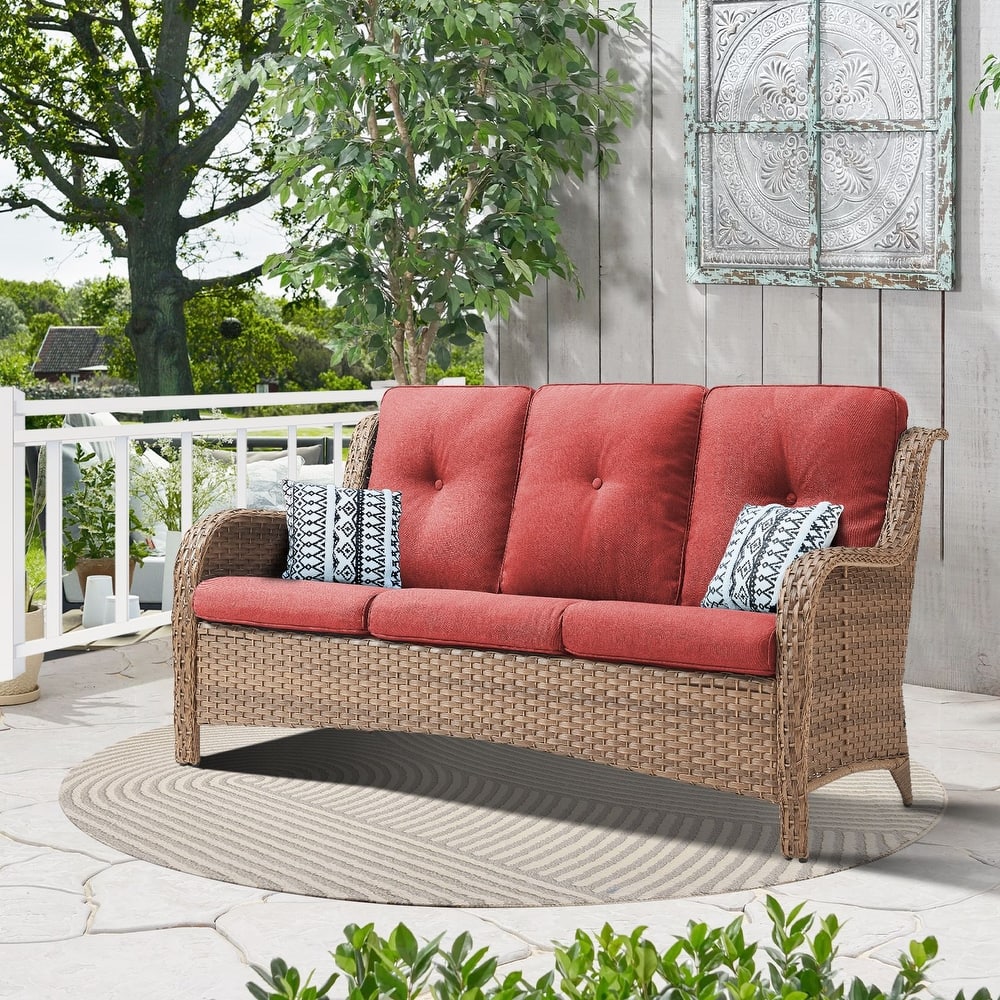 Gymojoy 3-Seat Outdoor Durable Sofa with Cushions, All-Weather PE Wicker