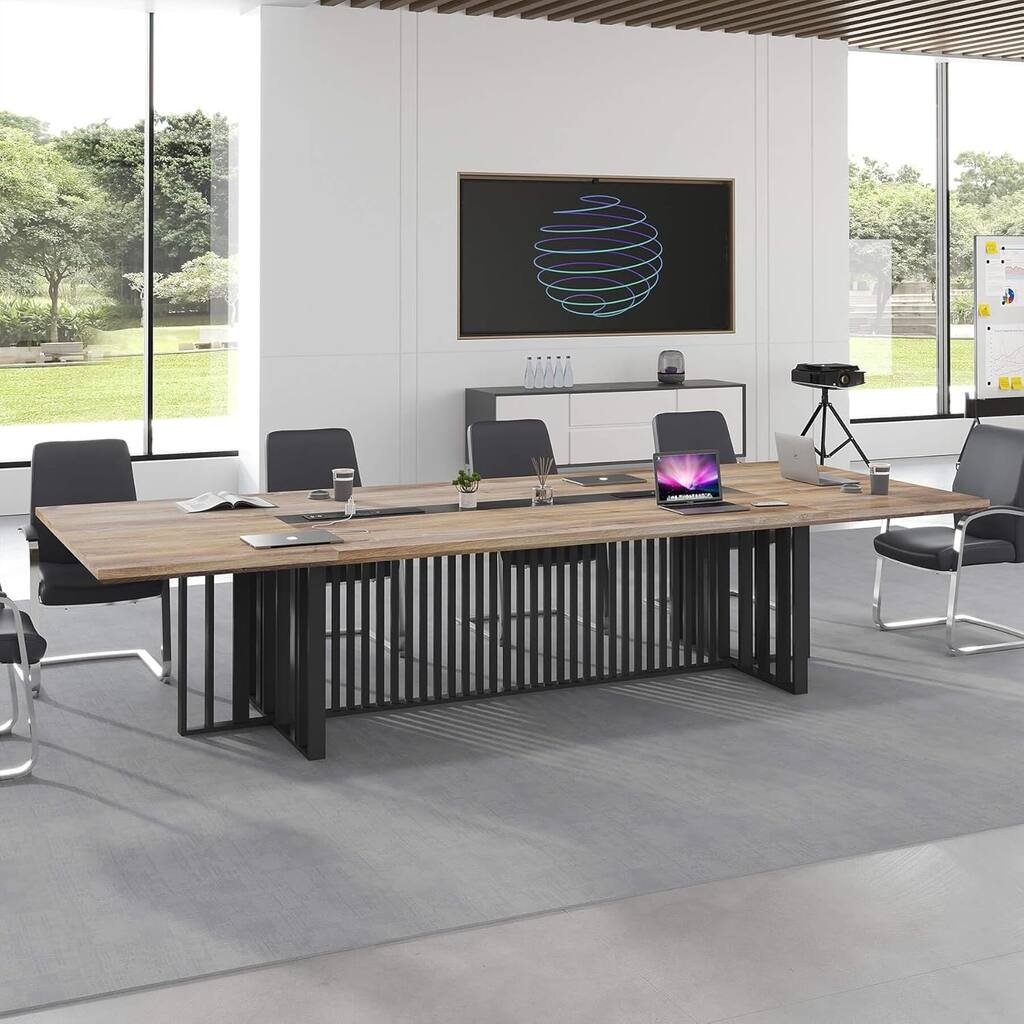 WESOME Large Conference Table with Metal Grid Base Cable Management Executive Meeting Table for Office (10-20 People)
