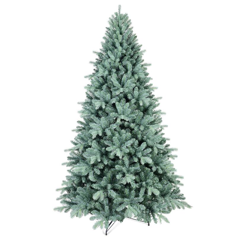 Blue-Green Tint Artificial Christmas Tree - PE/PVC Branches, Hinged Design, Metal Stand, Full Natural Look - Blue+Green